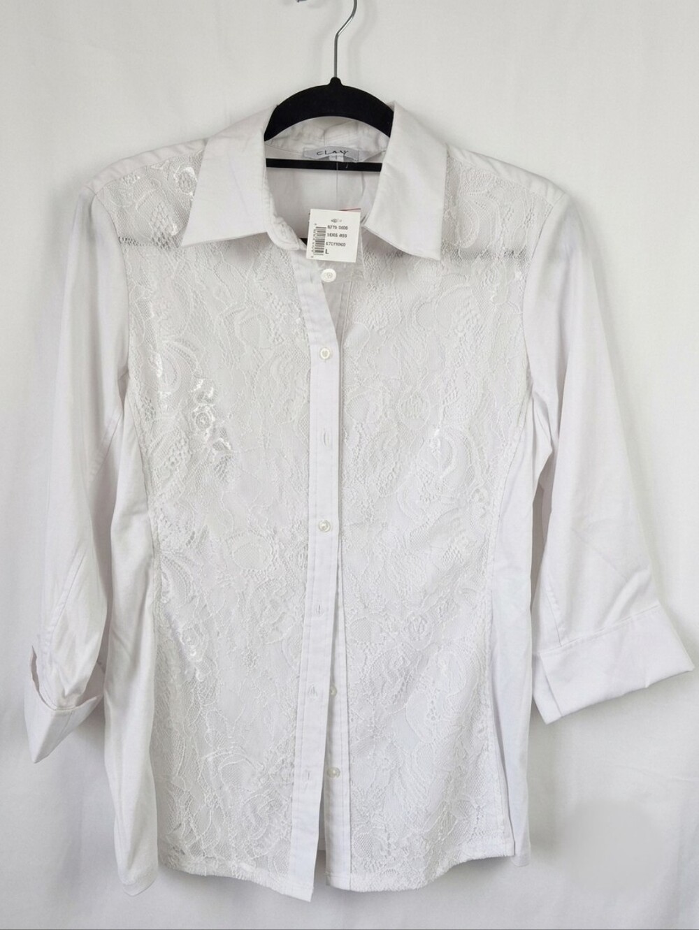 NWT Cleo White Lace Overlay Button-Down Top – Women's Size L